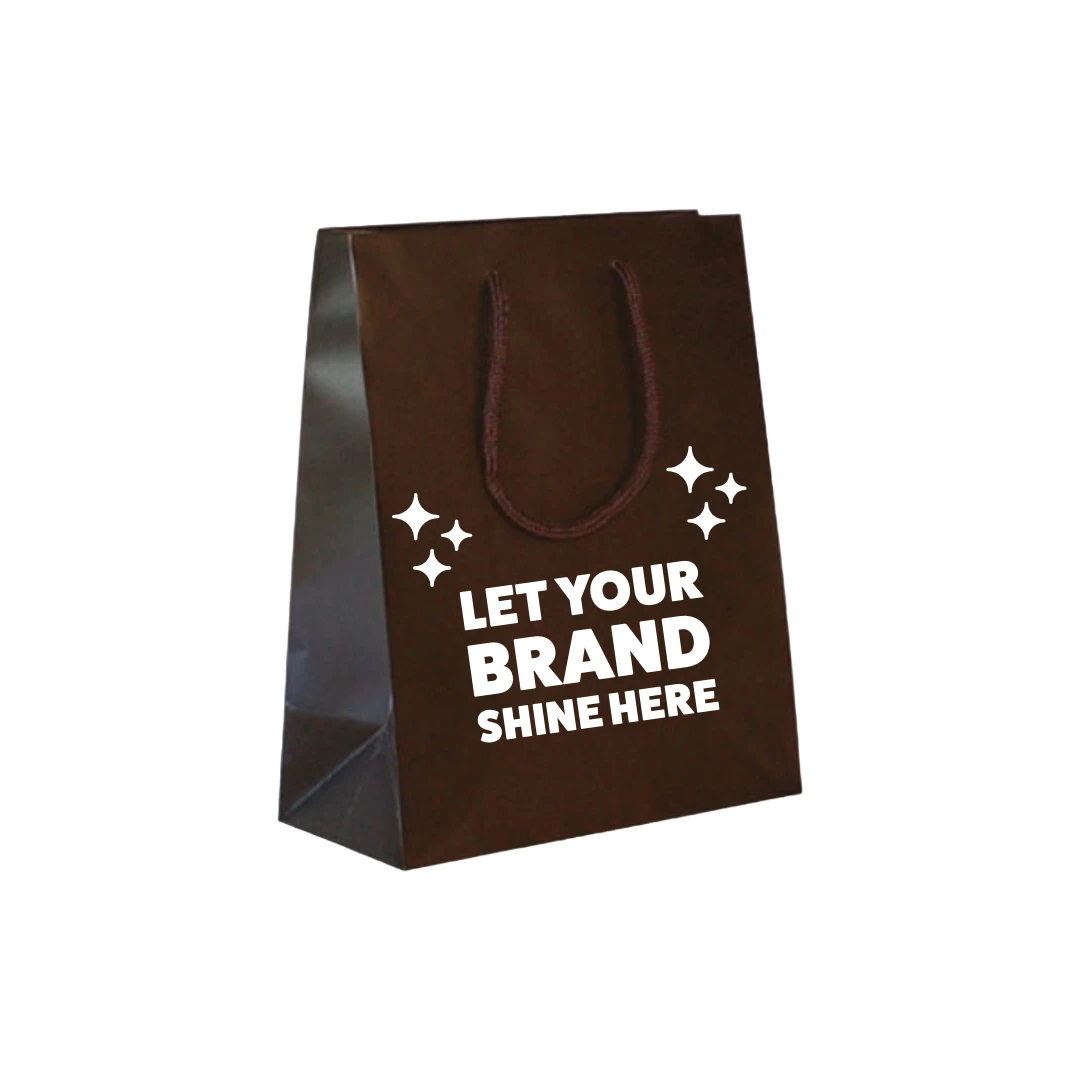 100 Bags - Custom Printed Matte Laminated Euro Paper Bags - Brown - 8" x 4" x 10"