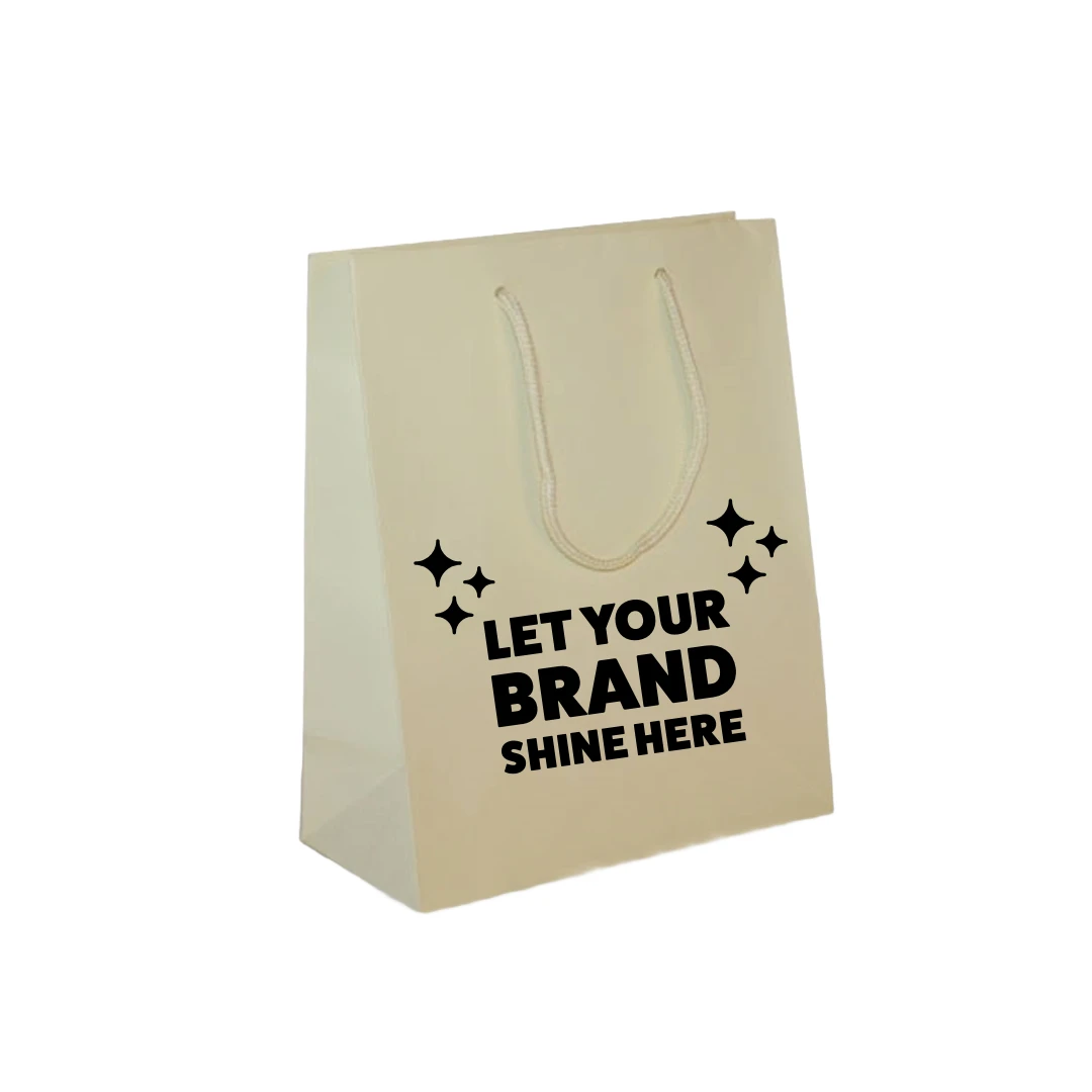 100 Bags -Custom Printed Matte Laminated Euro Paper Bags - Ivory 8" x 4" x 10"