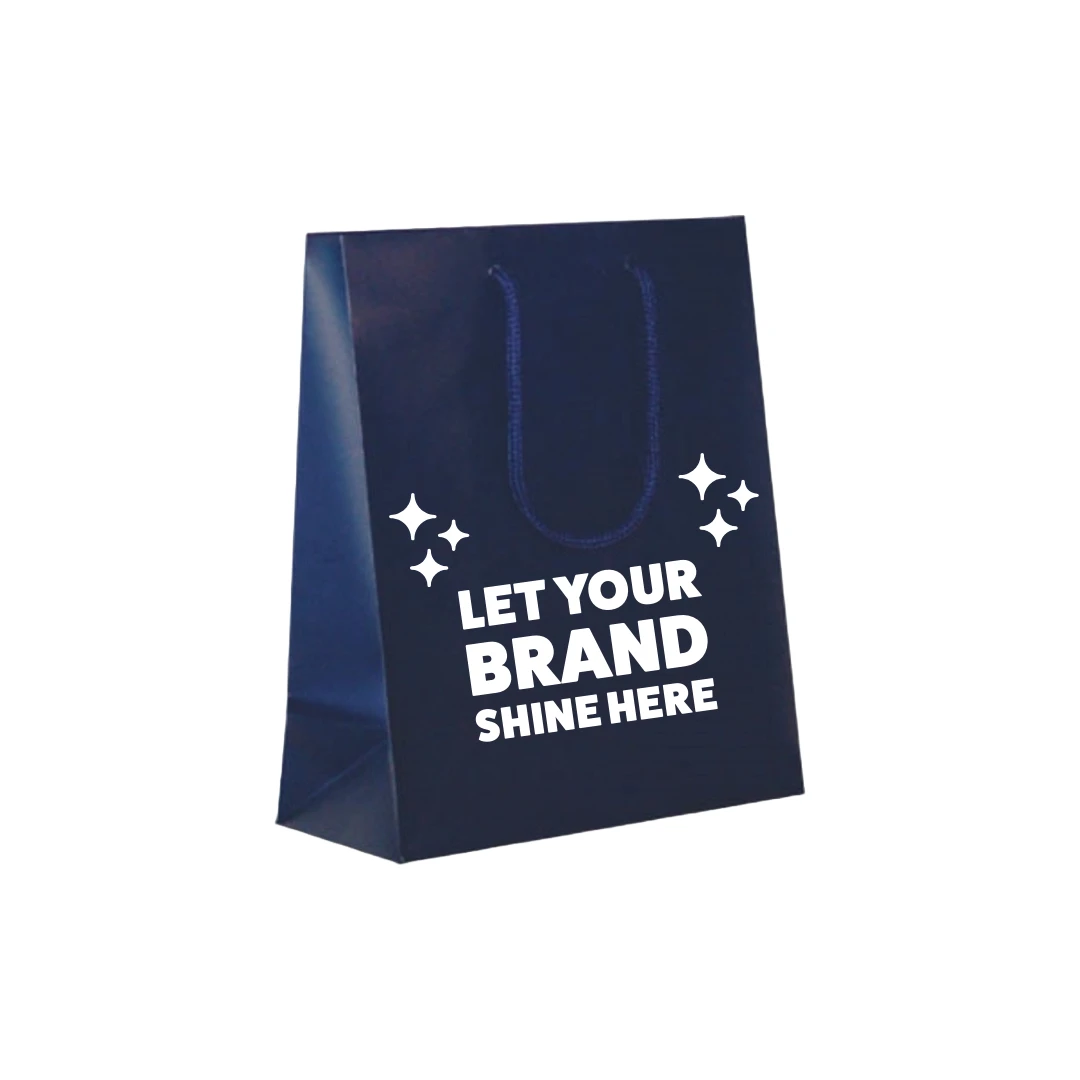 100 Bags -Custom Printed Matte Laminated Euro Bags - Navy - 8" x 4" x 10"