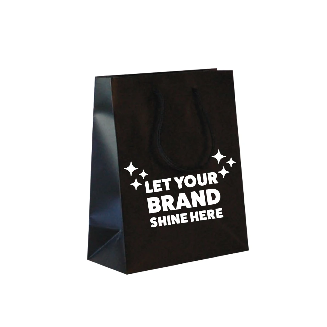 100 Bags - Matte Laminated Euro Paper Bags - Black - 8" x 4" x 10"