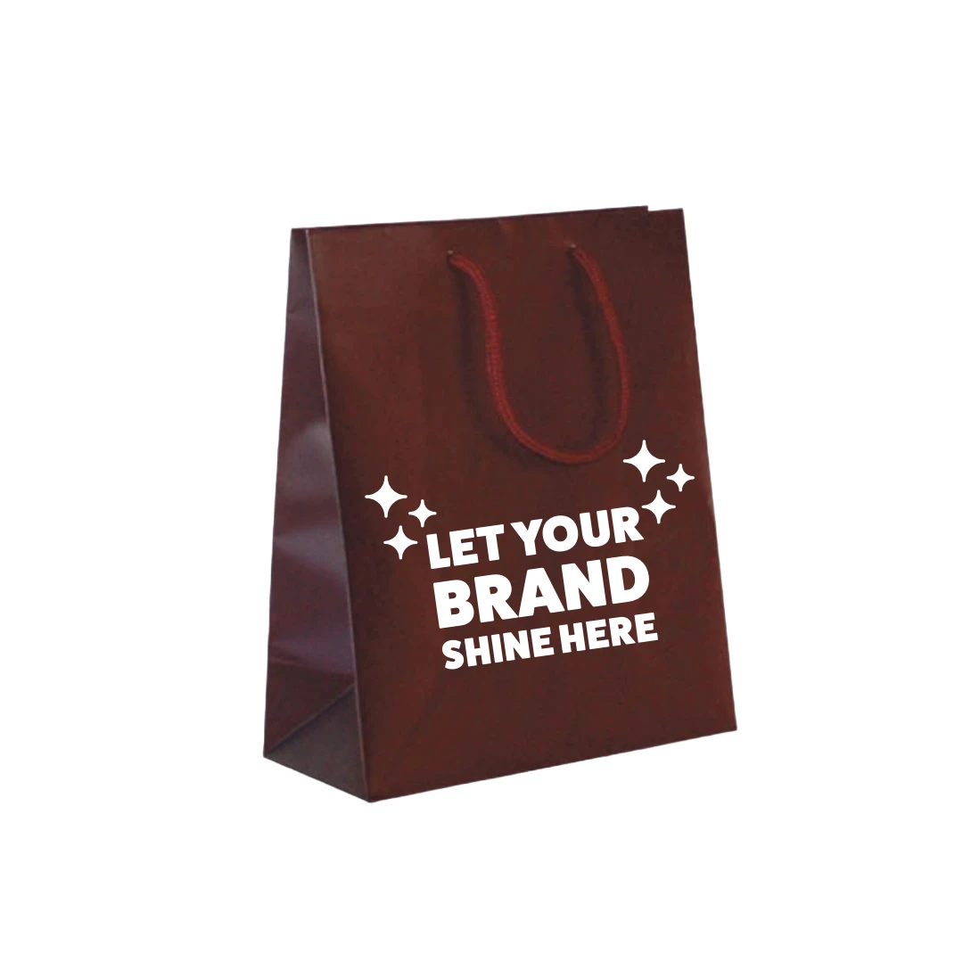 100 Bags - Custom Printed Matte Laminated Euro Paper Bags - Burgundy - 8" x 4" x 10"