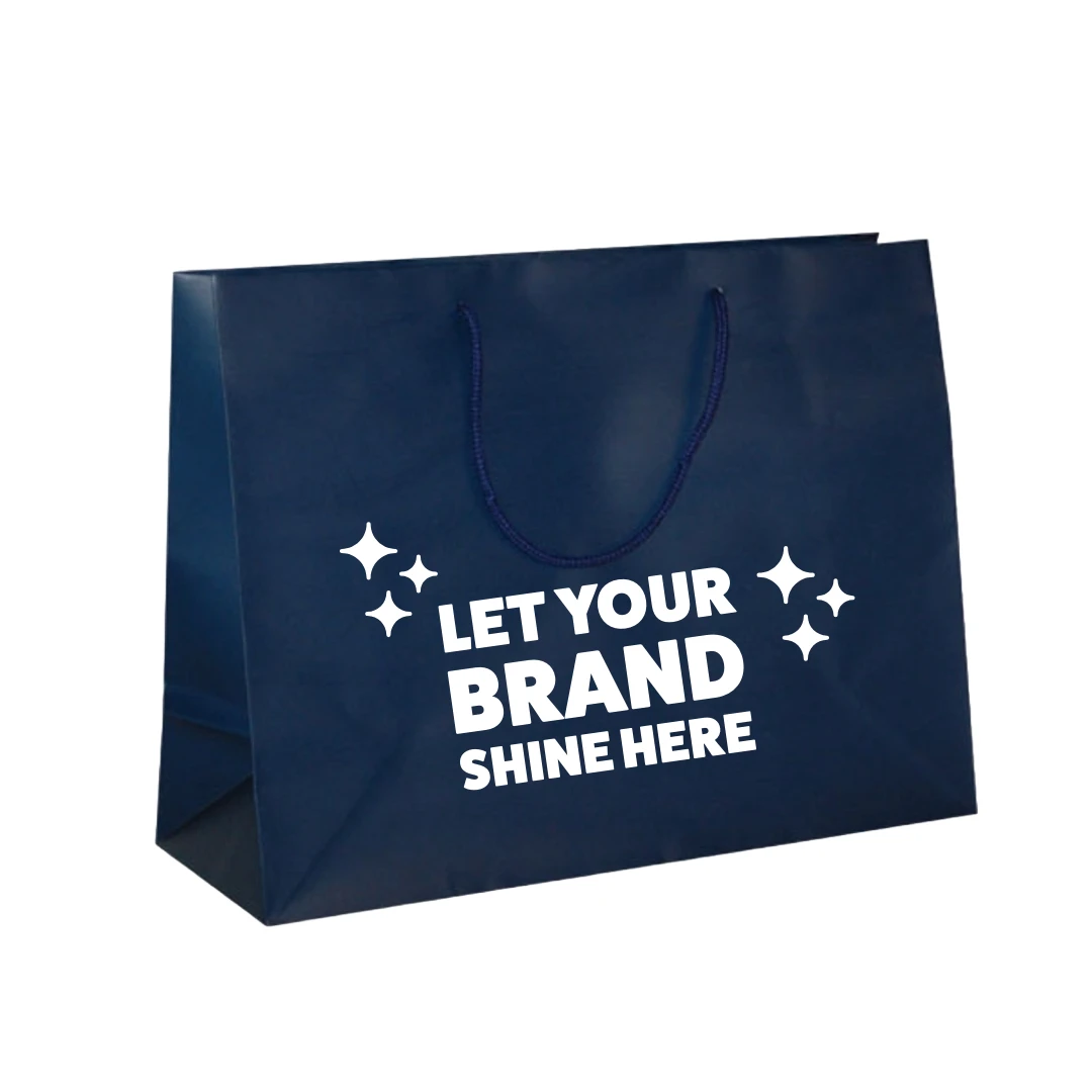 100 Bags - Custom Printed Matte Laminated Euro Paper Bags - Navy -13" x 5" x 10"