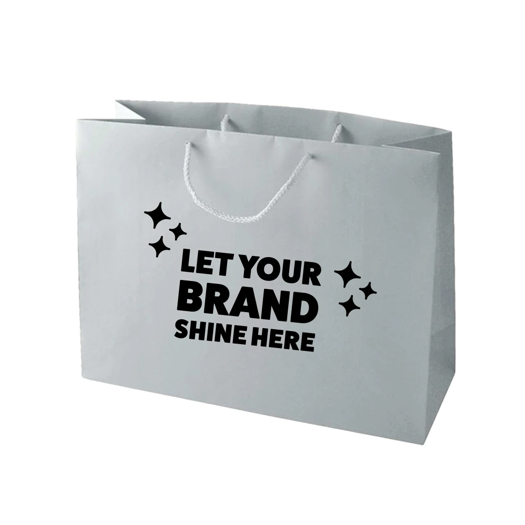 100 Bags - Custom Printed Matte Laminated Euro Paper Bags - Silver - 13" x 5" x 10"