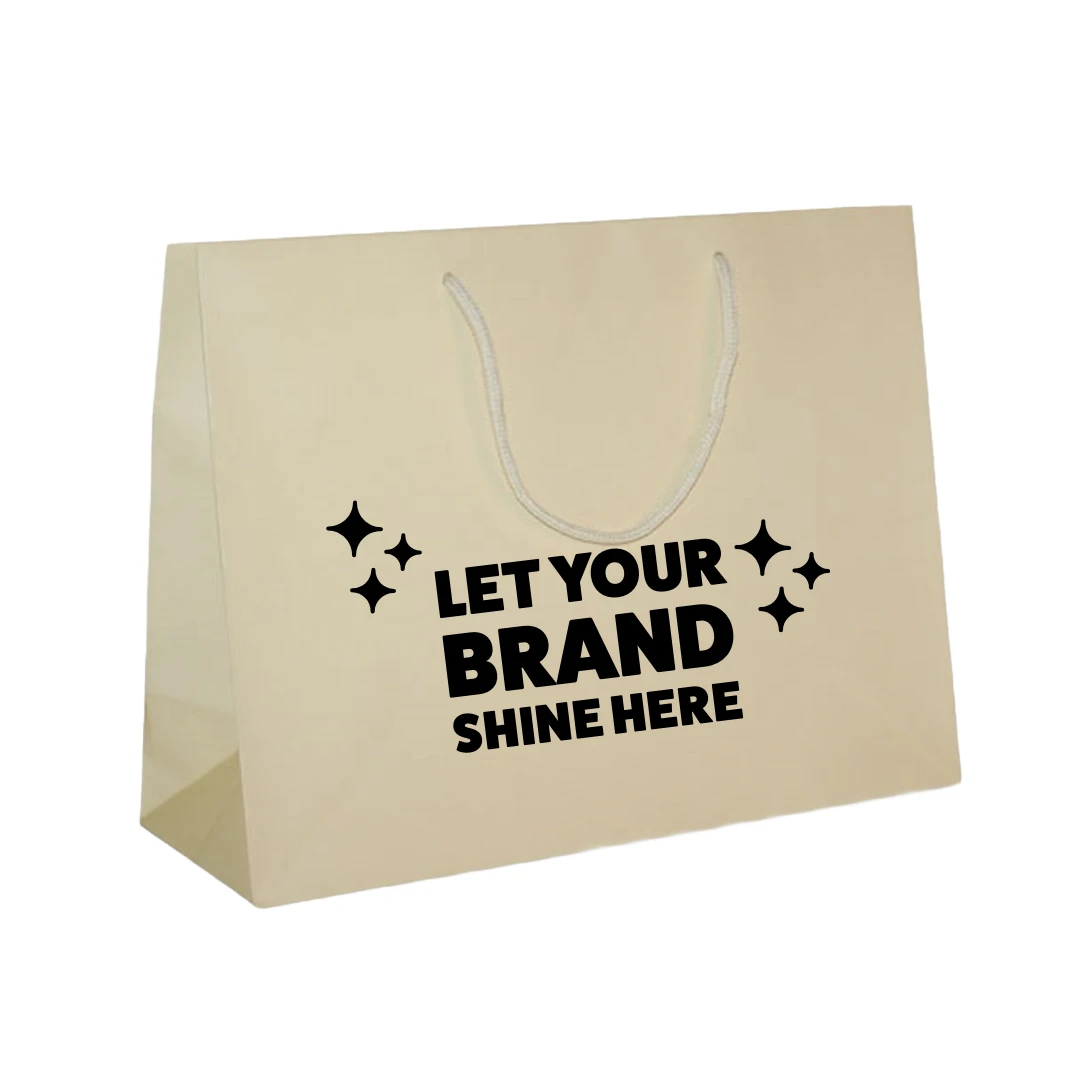 100 Bags - Custom Printed Matte Laminated Euro Paper Bags - Ivory - 13" x 5" x 10"