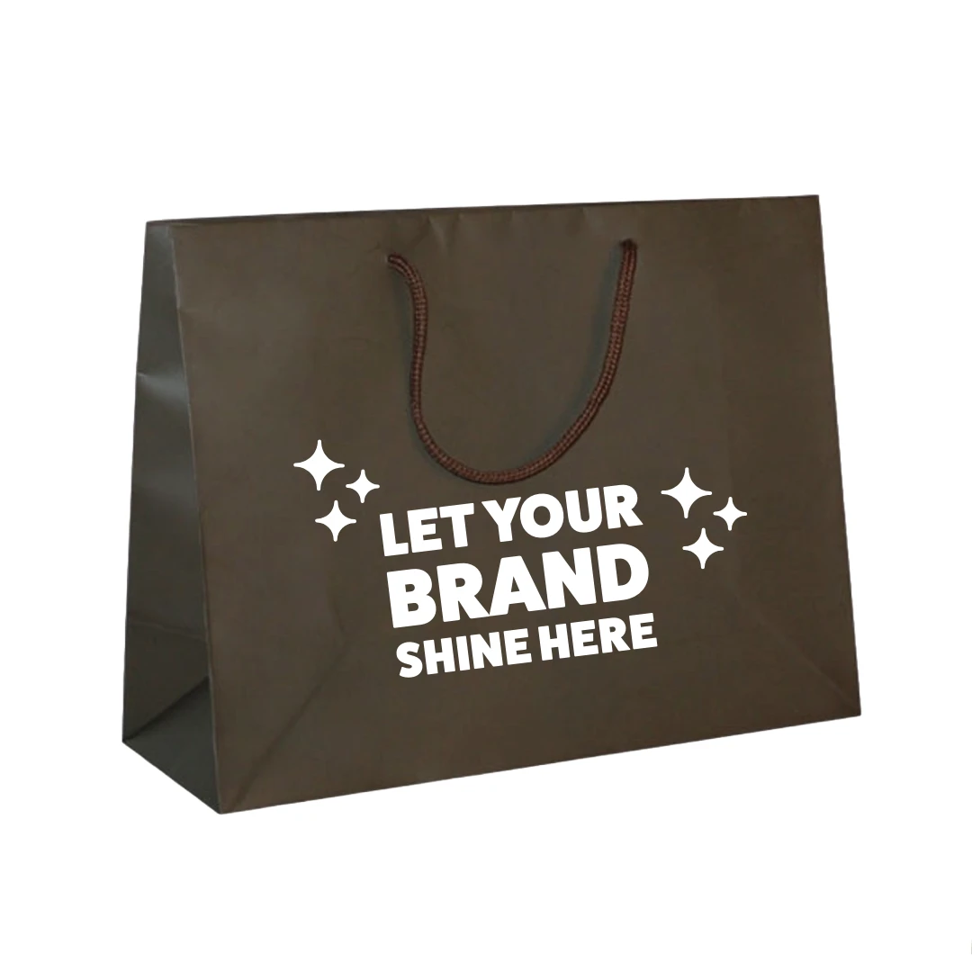 100 Bags - Custom Printed Matte Laminated Euro Paper Bags - Brown - 13" x 5" x 10"