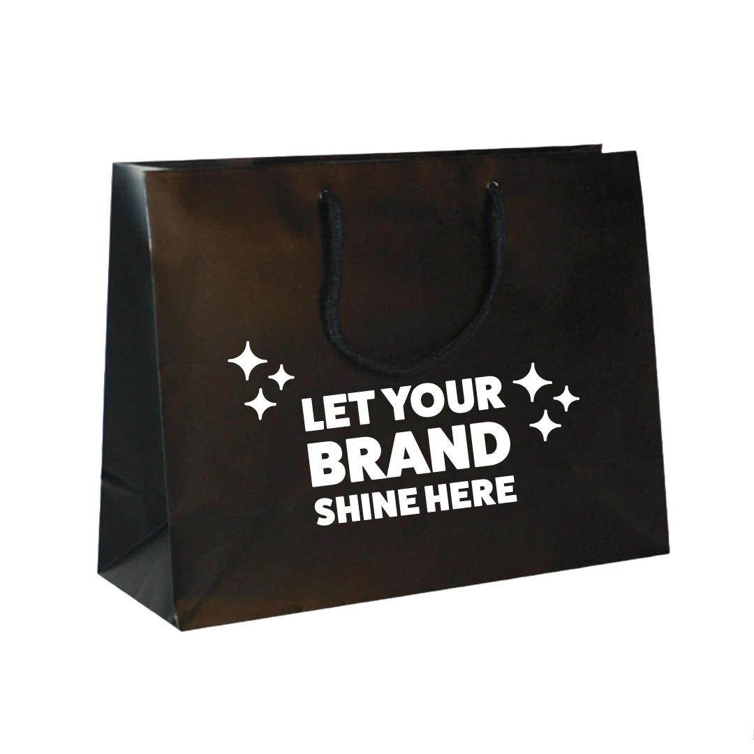 100 Bags - Custom Printed Matte Laminated Euro Paper Bags - Black - 13" x 5" x 10"