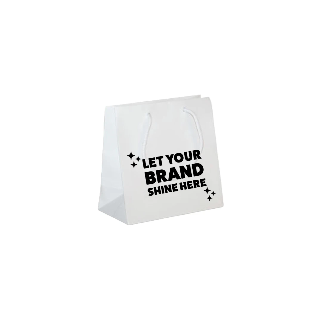 100 Bags - Custom Printed Matte Laminated Euro Paper Bags - White - 6-1/2" x 3-1/2" x 6-1/2"