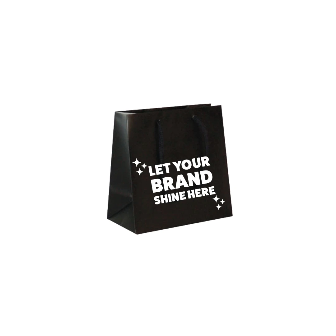 100 Bags - Custom Printed Matte Laminated Euro Paper Bags - Black - 6-1/2" x 3-1/2" x 6-1/2"