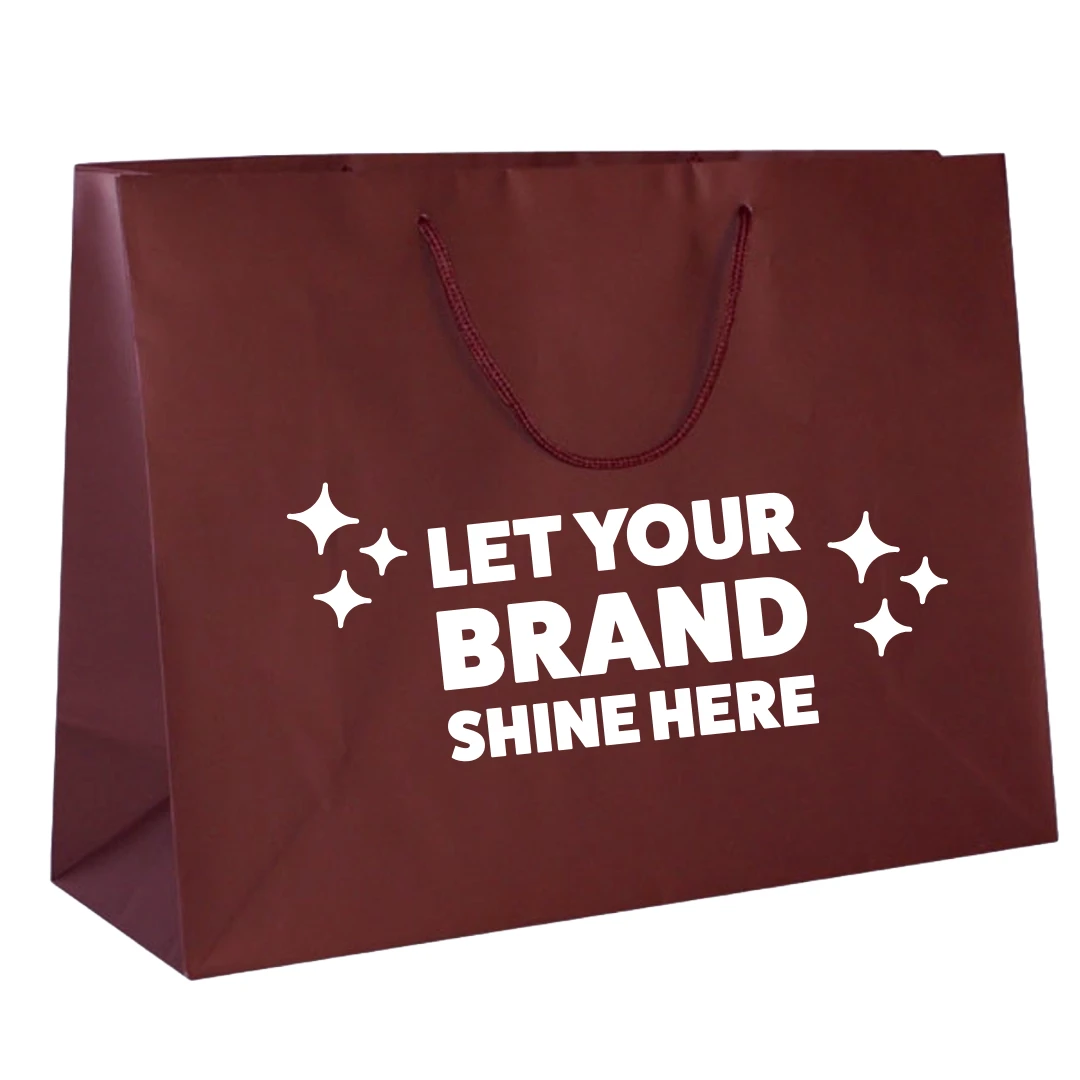 100 Bags - Custom Printed Burgundy Matte Laminated Euro Paper Bags - 16" x 6" x 12"
