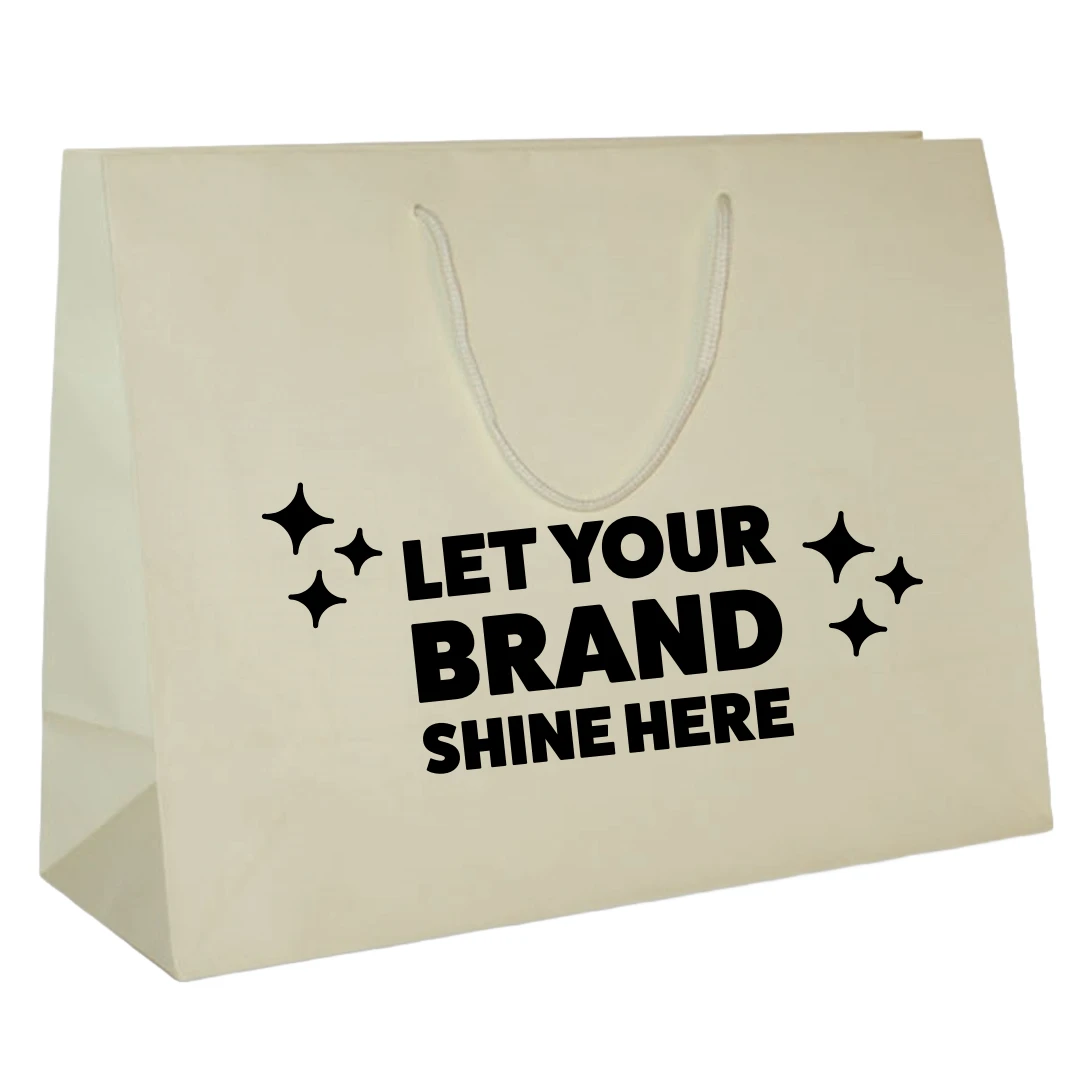 100 Bags - Custom Printed Ivory Matte Laminated Euro Paper Bags - 16" x 6" x 12"