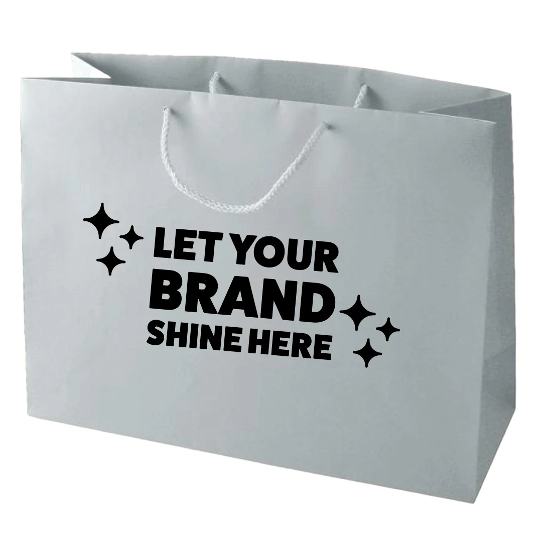 100 Bags - Custom Printed Silver Matte Laminated Euro Paper Bags - 16" x 6" x 12"
