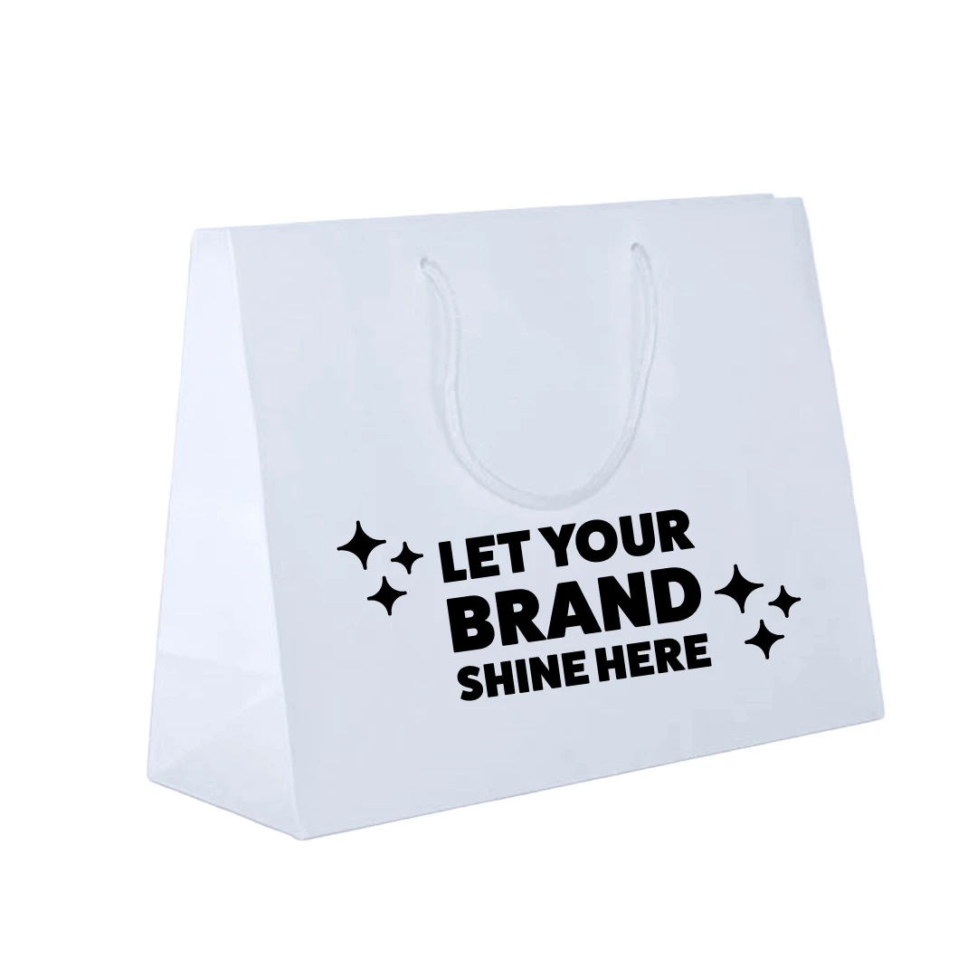 100 Bags - Custom Printed Matte Laminated Euro Paper Bags - White - 13" x 5" x 10"