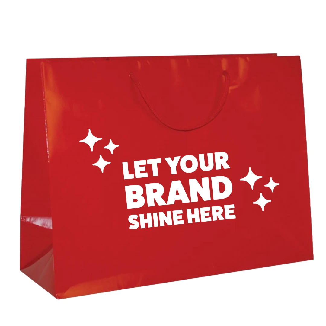 100 Bags - Custom Printed Red Gloss Laminated Euro Paper Bags - 16" x 6" x 12"