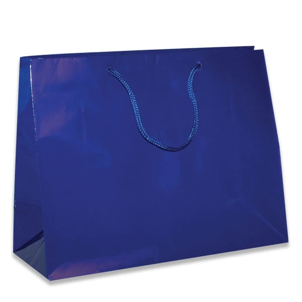 100 Bags - Custom Printed Royal Blue Gloss Laminated Euro Paper Bags - 16" x 6" x 12"