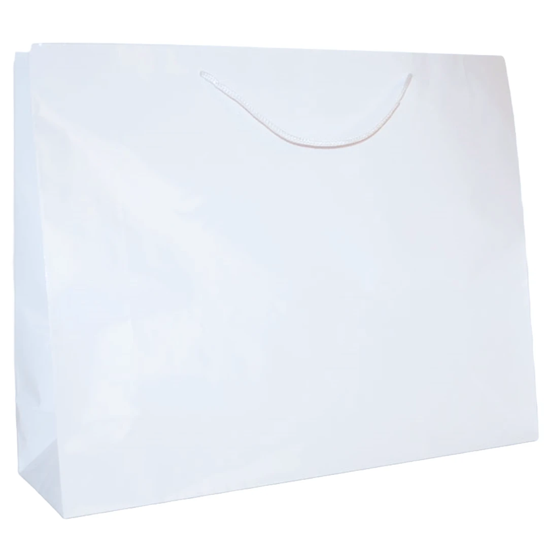 100 Bags - Custom Printed White Gloss Laminated Euro Paper Bags - 20" x 6" x 16"