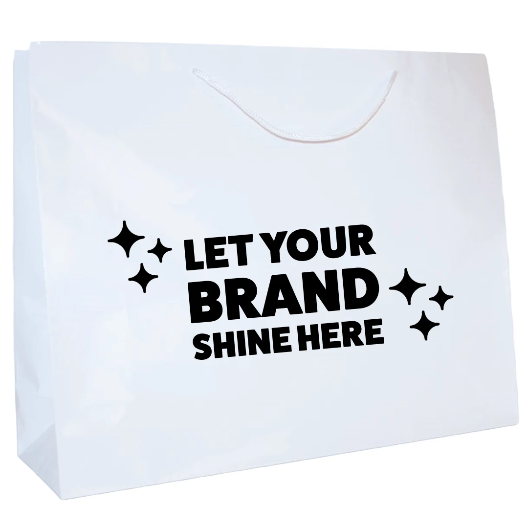 100 Bags - Custom Printed White Gloss Laminated Euro Paper Bags - 20" x 6" x 16"