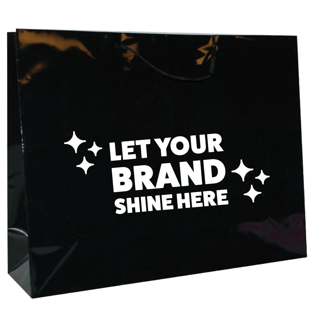 100 Bags - Custom Printed Black Gloss Laminated Euro Paper Bags 20" x 6"x 16"