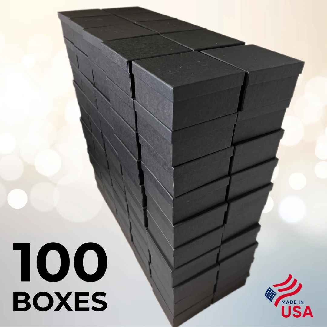 100 Boxes - Custom Printed Matte Black Jewelry Boxes