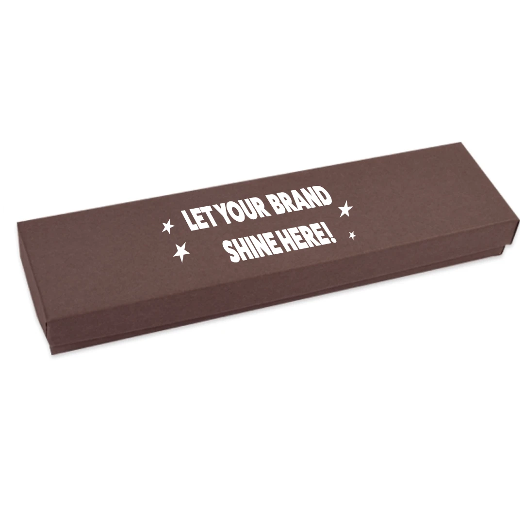 100 Boxes - Custom Printed Matte Embossed Brown Jewelry Boxes - 8" x 2" x 7/8"