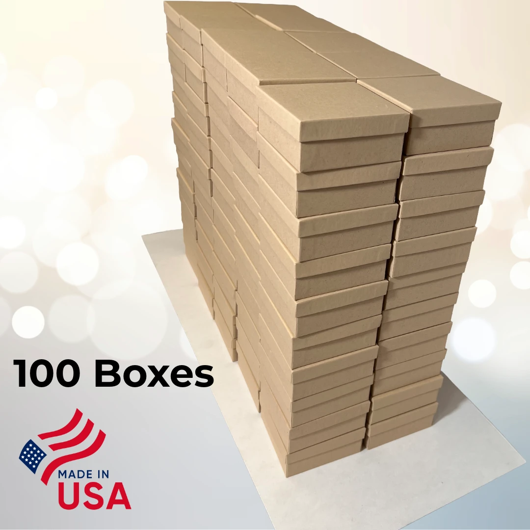 100 Boxes - Custom Printed Natural Kraft Jewelry Boxes - 3-1/2" x 3-1/2" x 1-1/2"