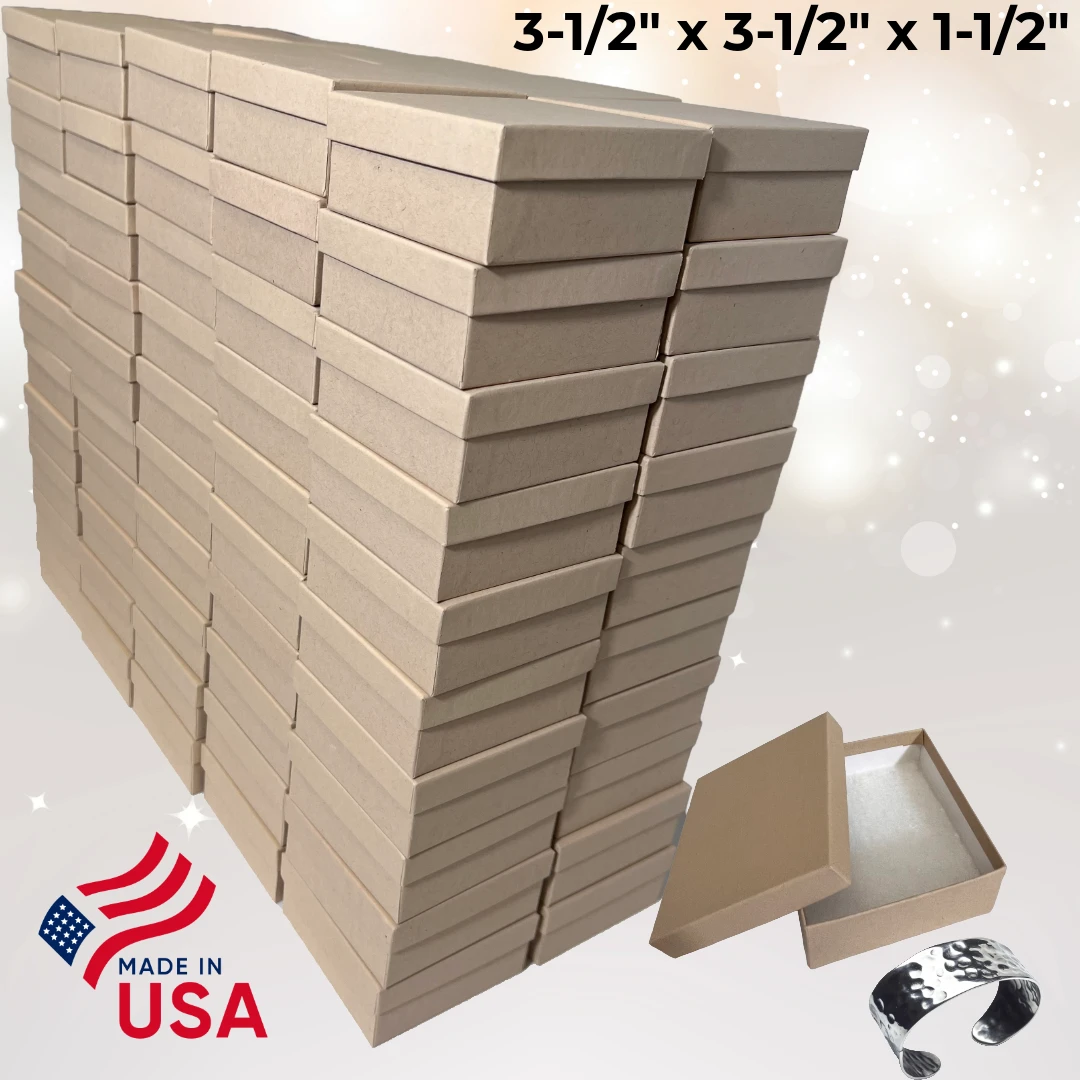 100 Boxes - Custom Printed Natural Kraft Jewelry Boxes - 3-1/2" x 3-1/2" x 1-1/2"