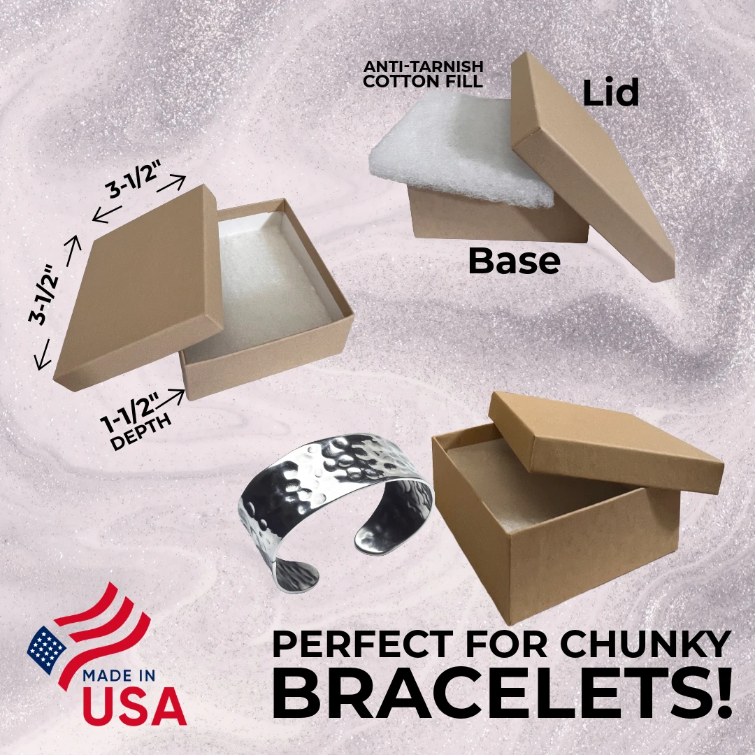 100 Boxes - Custom Printed Natural Kraft Jewelry Boxes - 3-1/2" x 3-1/2" x 1-1/2"