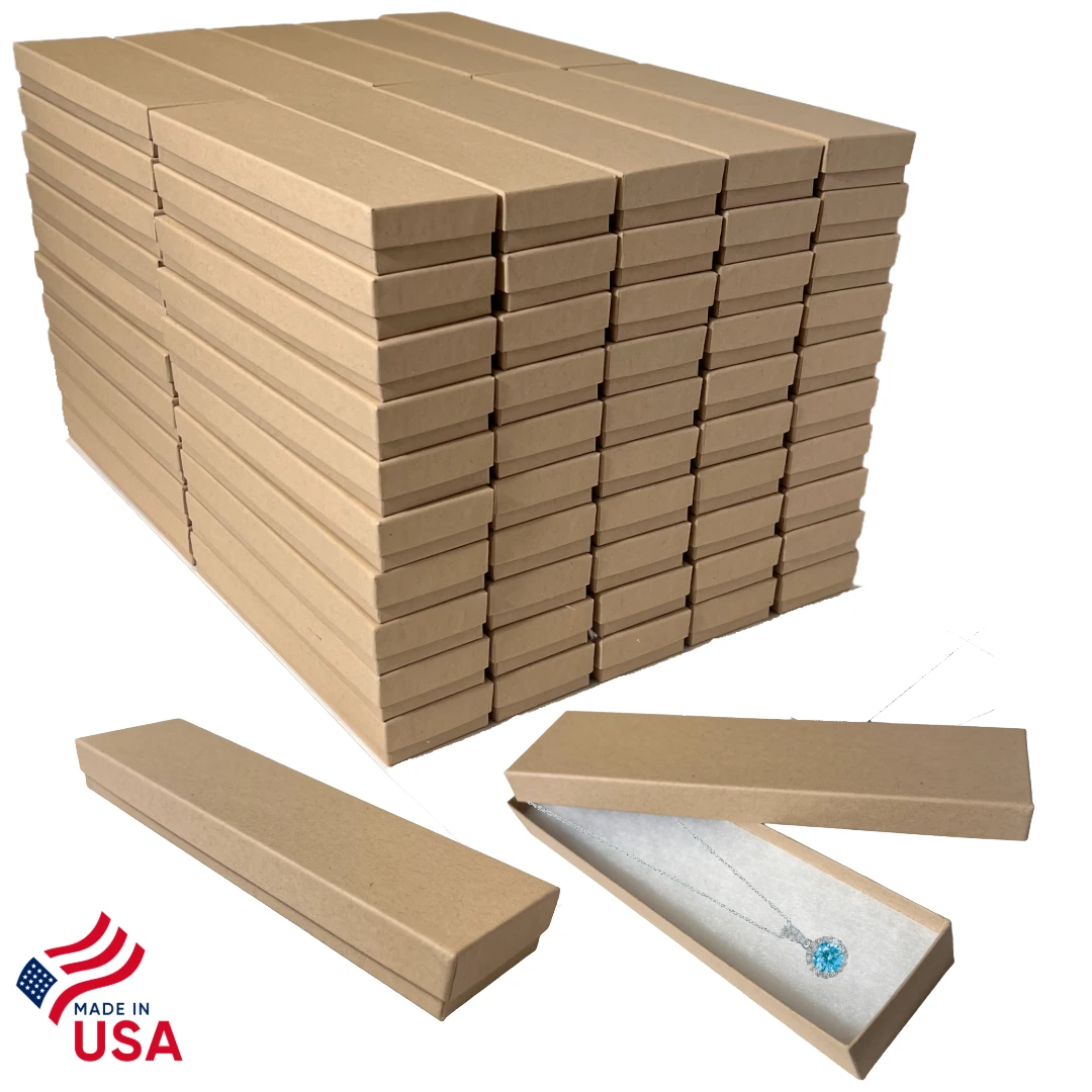 100 Boxes - Custom Printed Natural Kraft Jewelry Boxes - 8" x 2" x 7/8"