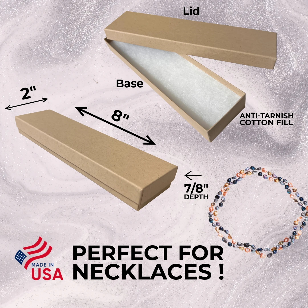 100 Boxes - Custom Printed Natural Kraft Jewelry Boxes - 8" x 2" x 7/8"
