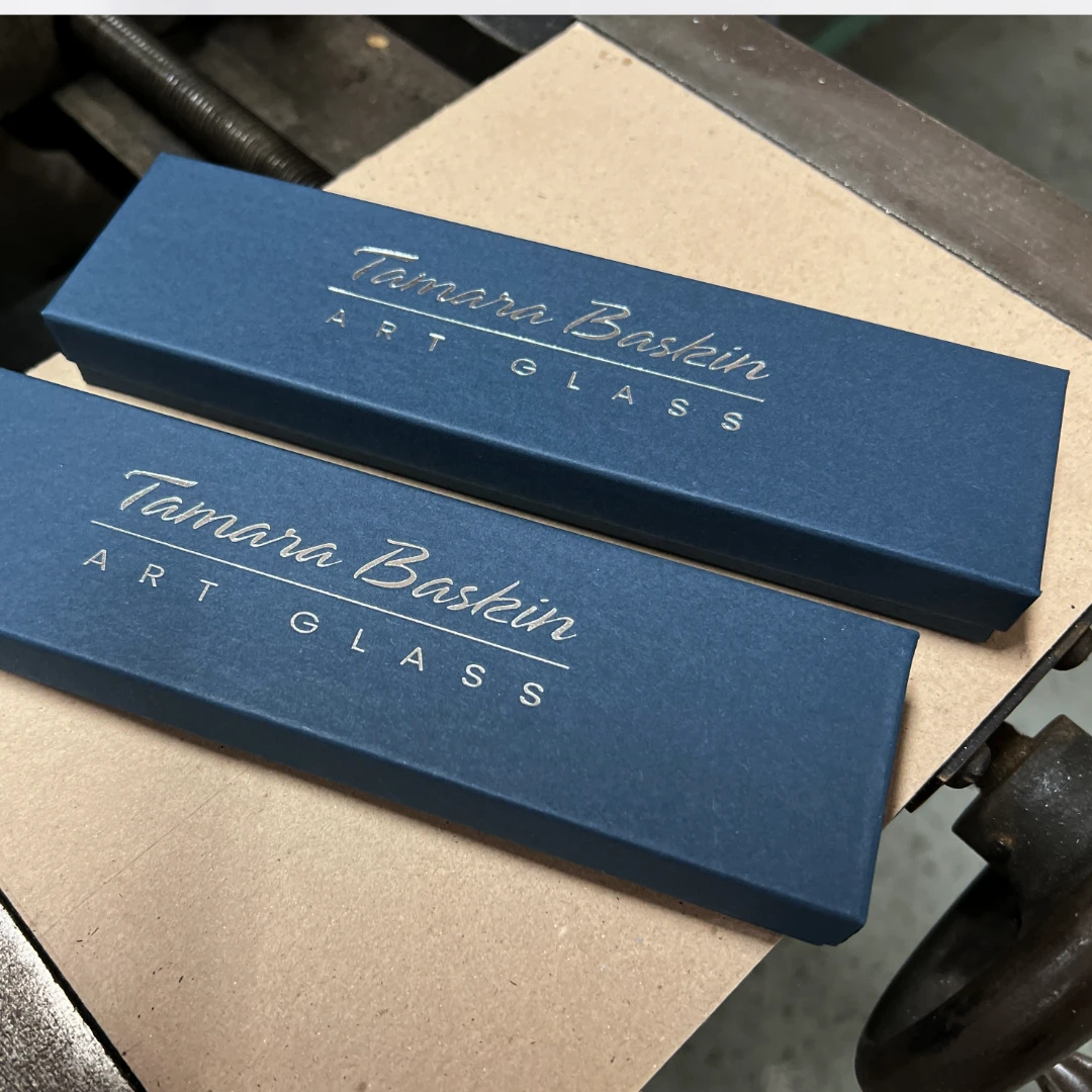 100 Boxes - Custom Printed Matte Navy Blue Jewelry Boxes - 8" x 2" x 7/8"