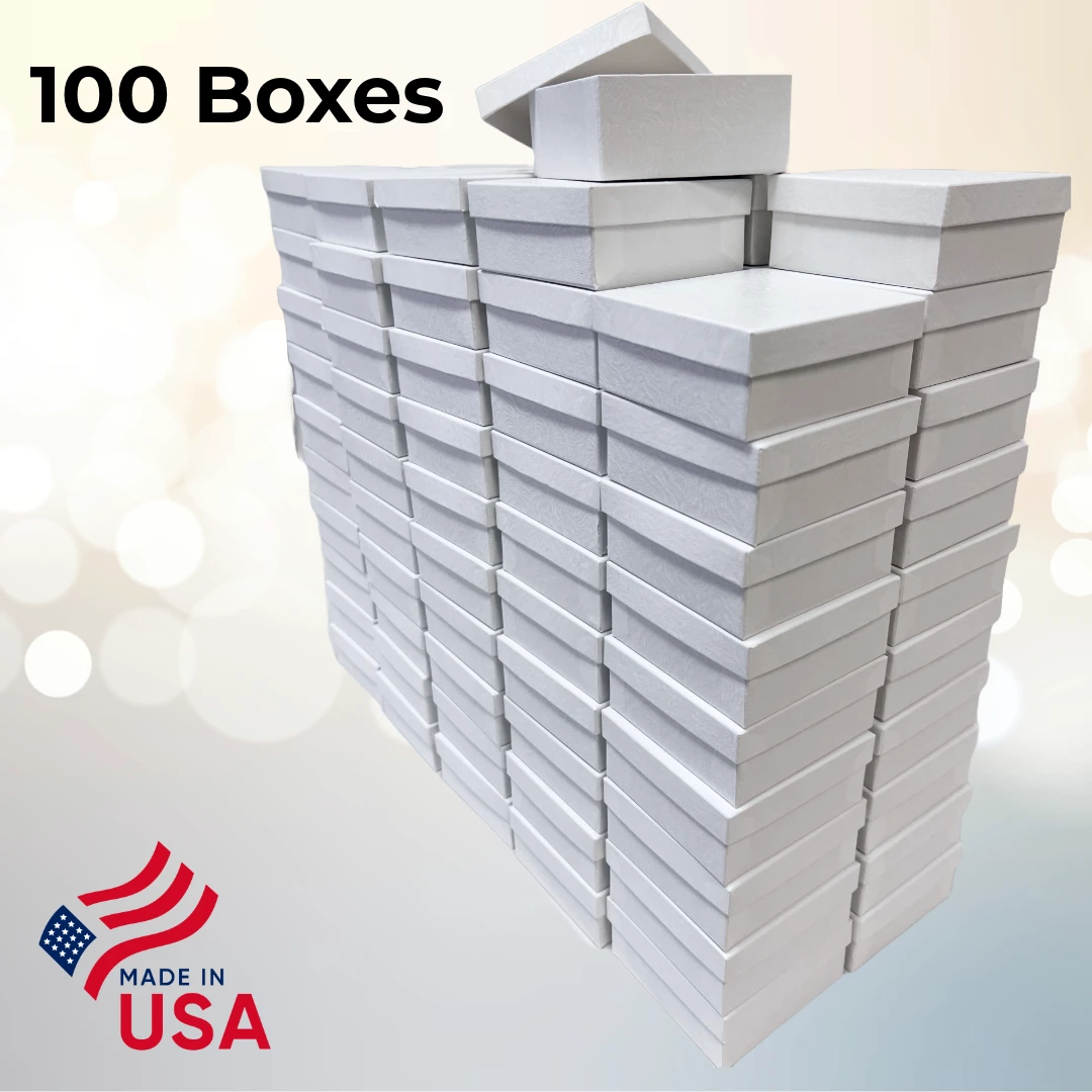 100 Boxes - Custom Printed White Swirl Embossed Jewelry Boxes