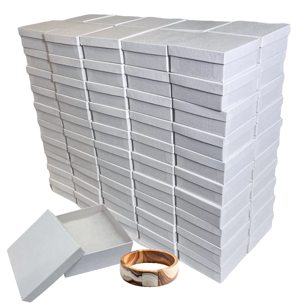 100 Boxes - Custom Printed White Swirl Embossed Jewelry Boxes