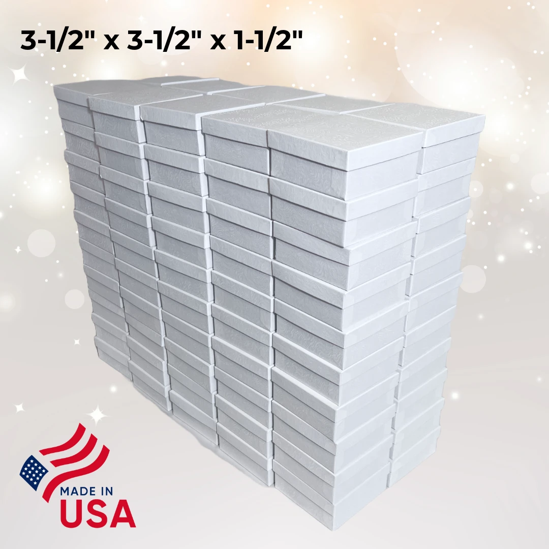 100 Boxes - Custom Printed White Swirl Embossed Jewelry Boxes
