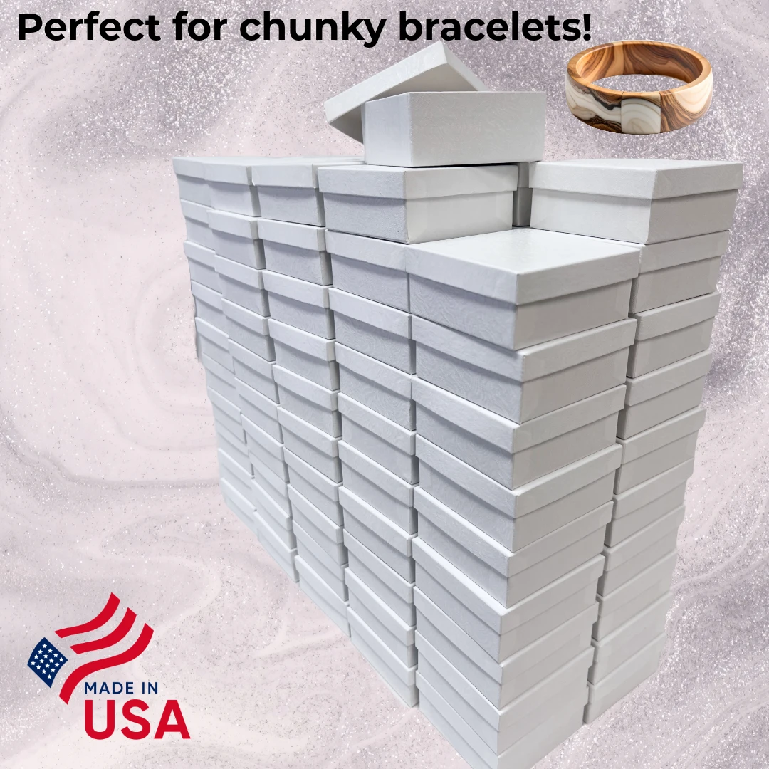 100 Boxes - Custom Printed White Swirl Embossed Jewelry Boxes