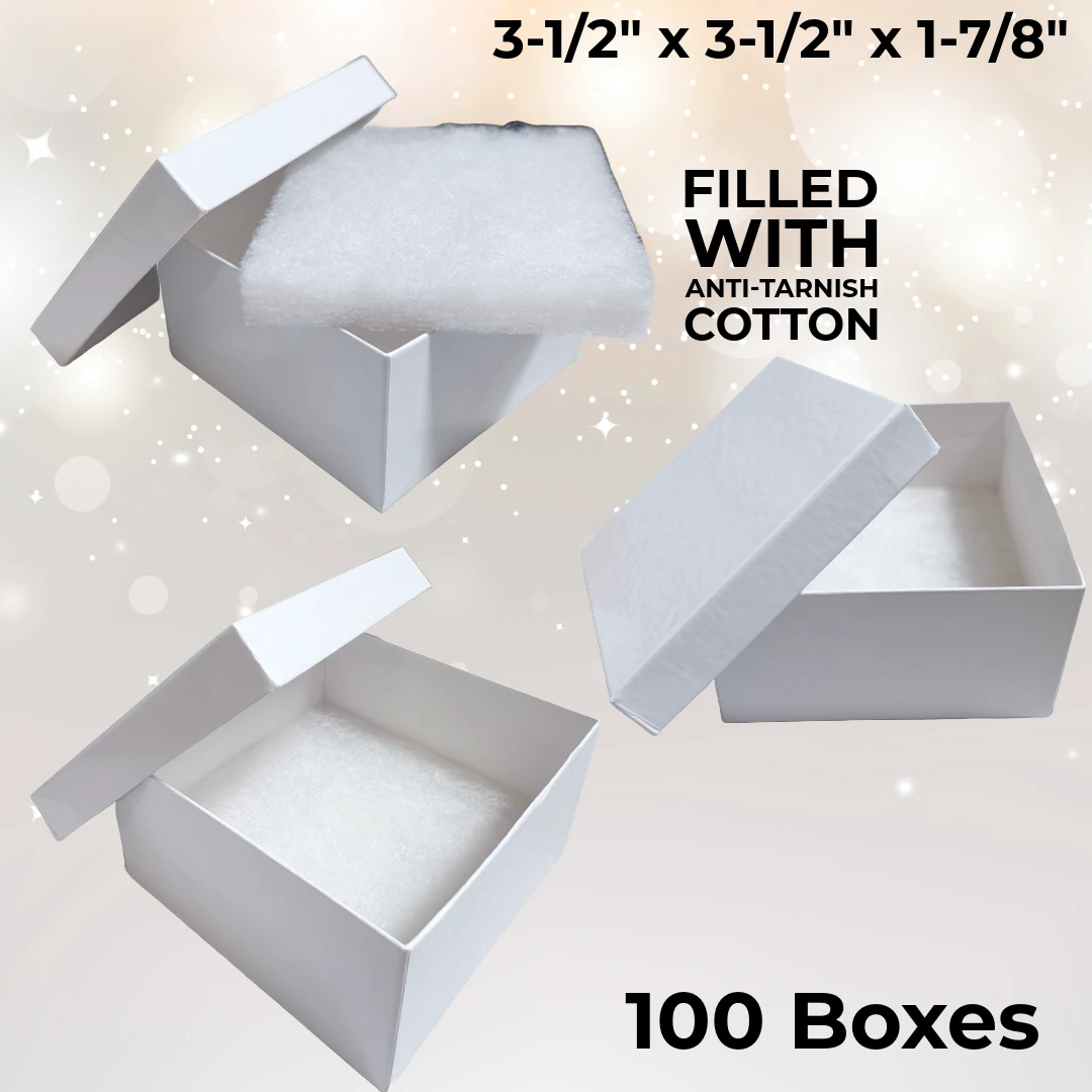 100 Boxes - Custom Printed White Gloss Jewelry Boxes