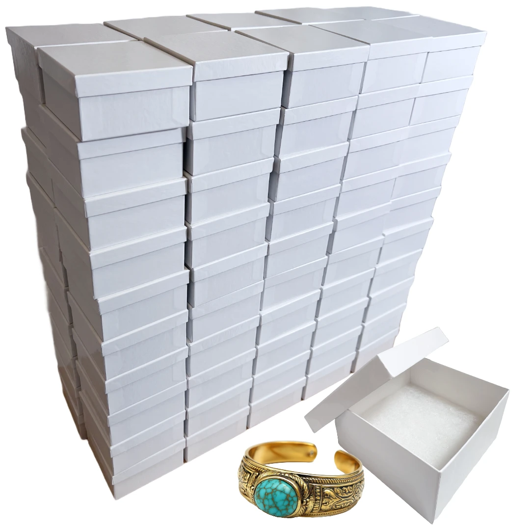 100 Boxes - Custom Printed White Gloss Jewelry Boxes