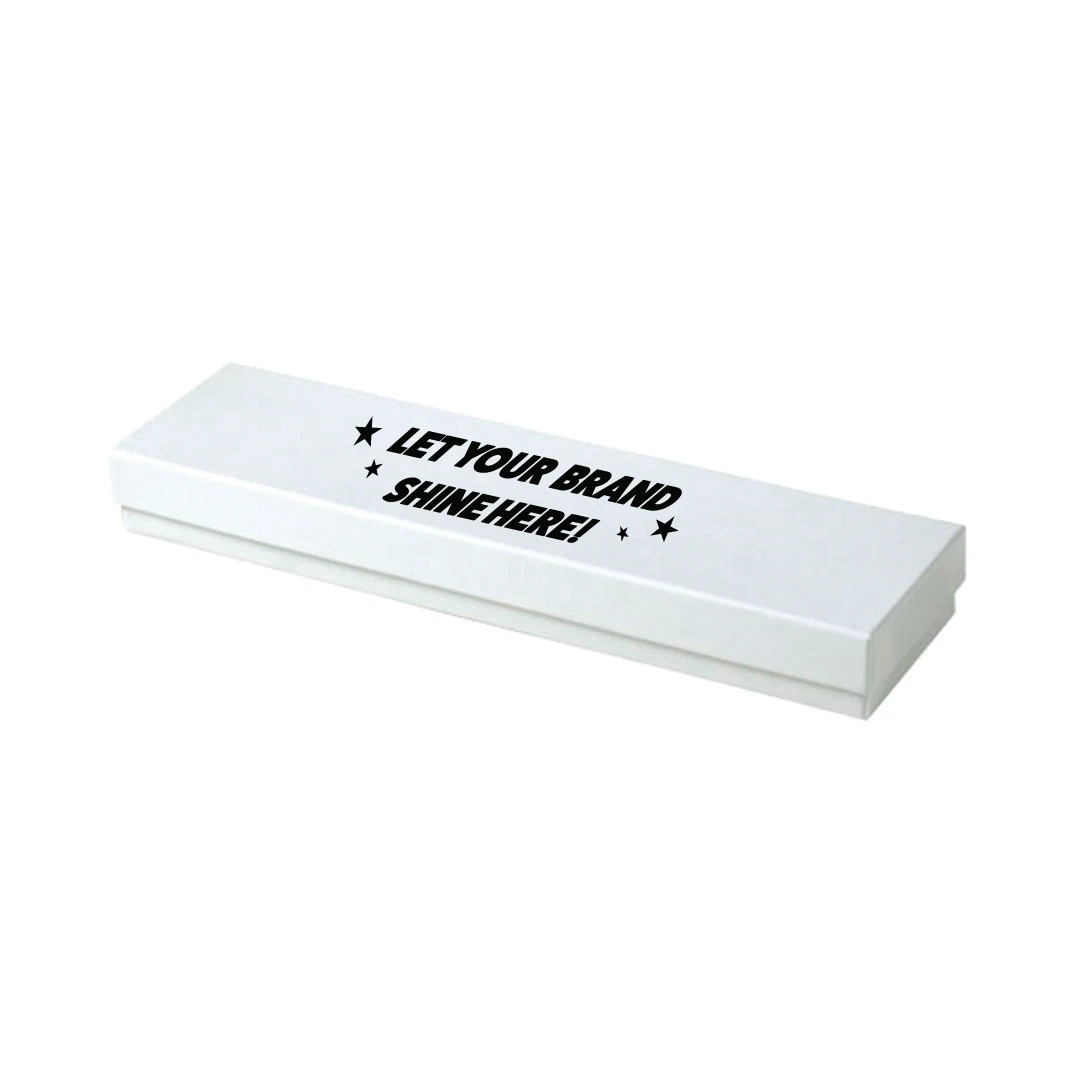 100 Boxes - Custom Printed White Gloss Jewelry Boxes - 8" x 2" x 7/8"