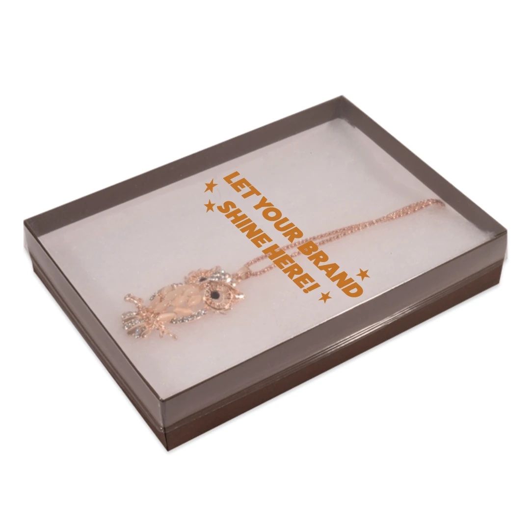 100 Boxes - Custom Printed Clear Top Brown Base Jewelry Boxes - 7" x 5" x 1-1/4"