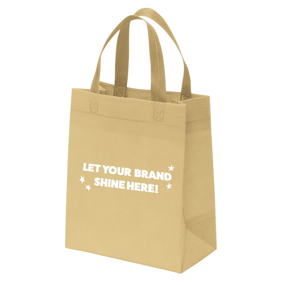 100 Bags - Branded Tan Reusable Bags - 9" x 5" x 10"