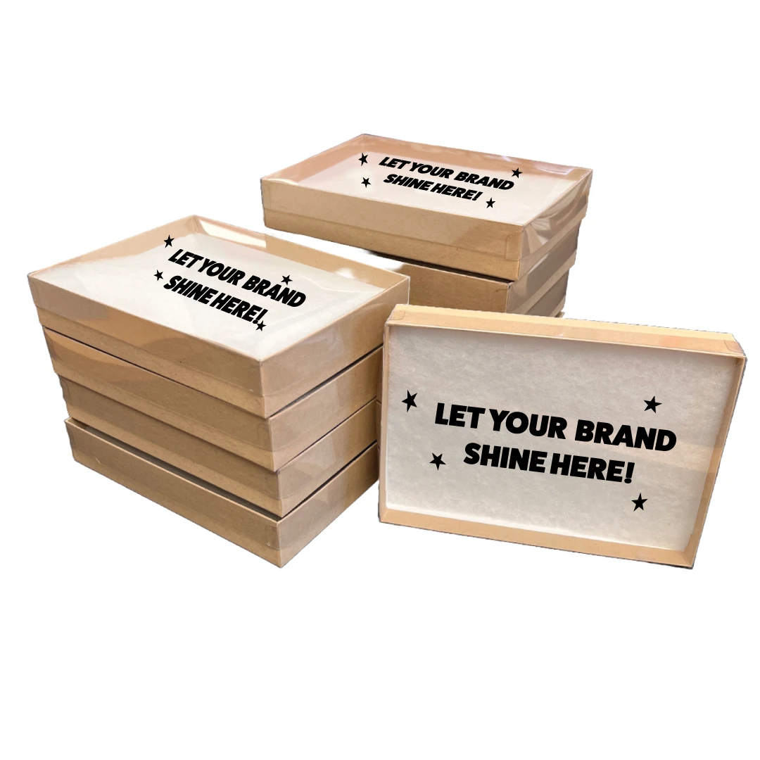 100 Boxes - Custom Printed Clear Top Kraft Base Jewelry Boxes - 7" x 5" x 1-1/4"