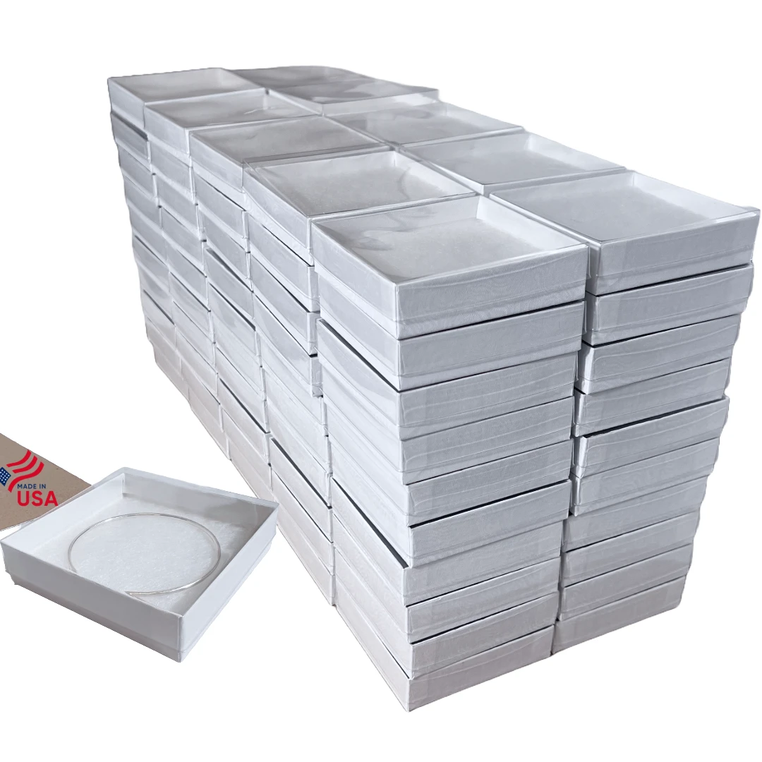 100 Boxes - Custom Printed Clear Top with White Embossed Base Jewelry Boxes - 3-1/2" x 3-1/2" x