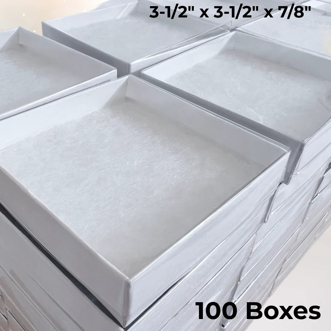 100 Boxes - Custom Printed Clear Top with White Embossed Base Jewelry Boxes - 3-1/2" x 3-1/2" x