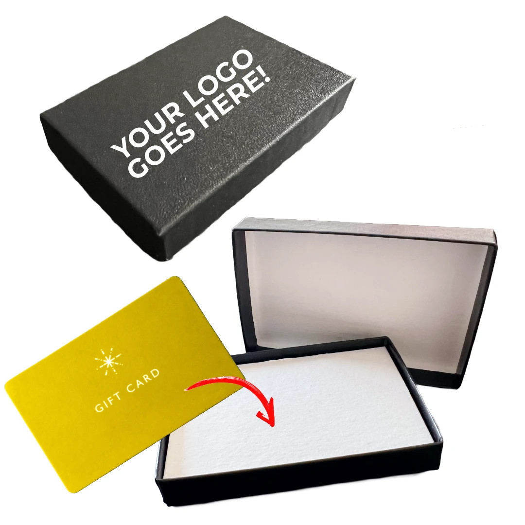 100 Boxes - Custom Printed Black Embossed Gift Card Boxes