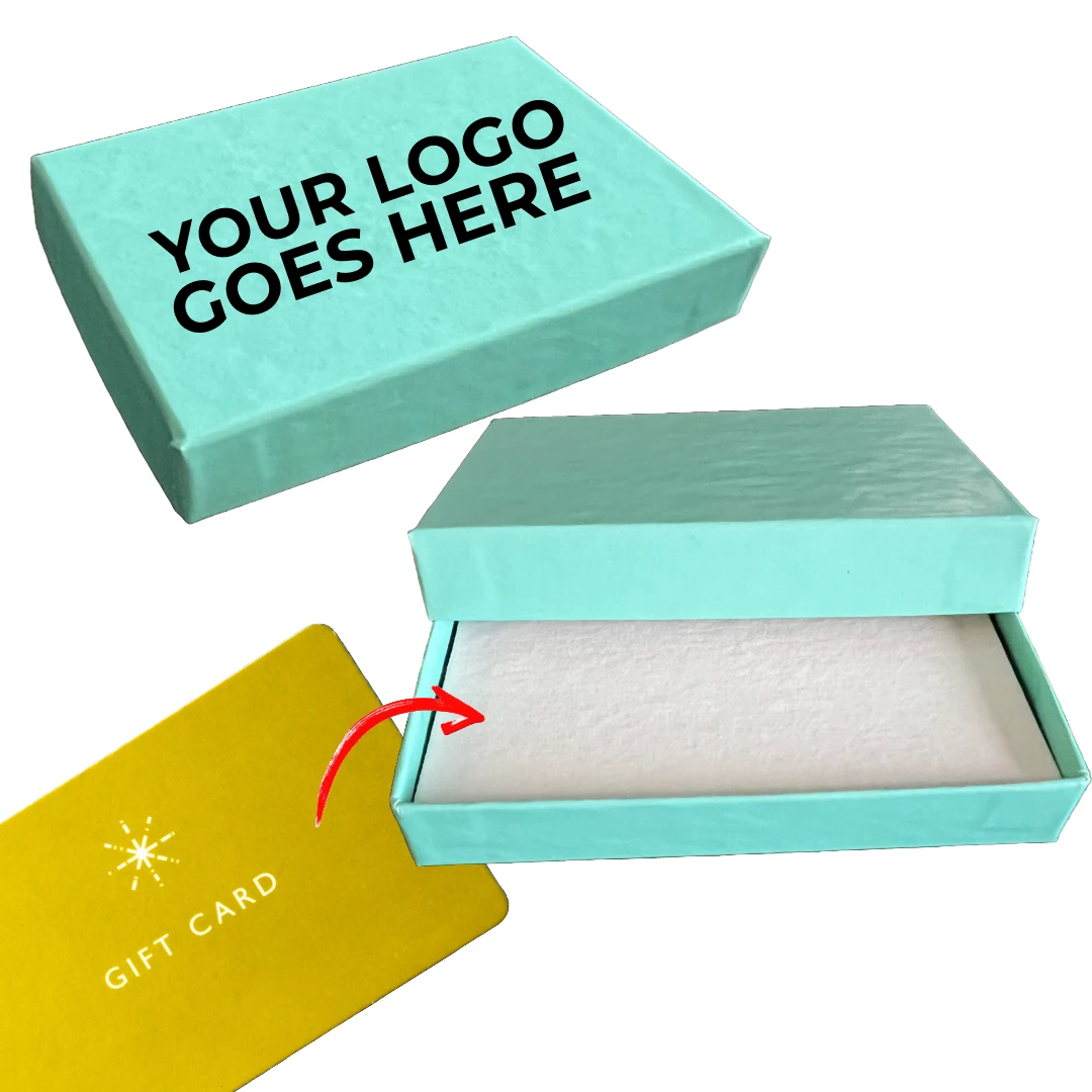 100 Boxes - Custom Printed Aqua Gift Card Boxes