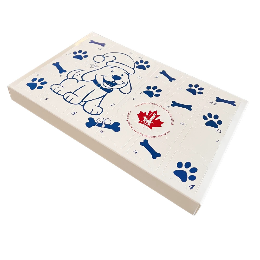 100 Custom Printed Sets (Boxes & Trays) - Fillable (Empty) Advent Calendar Boxes - Blue Metallic Festive Dog