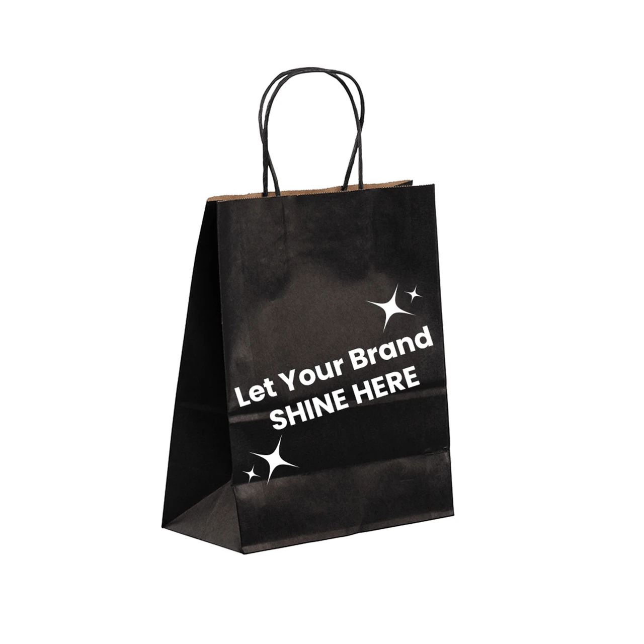 250 Bags - Custom Branded Black Paper Bags - 8" x 4" x 10"