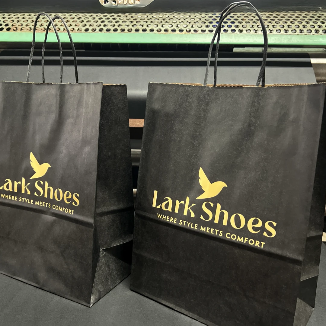 250 Bags - Custom Branded Black Paper Bags - 10" x 5" x 13"