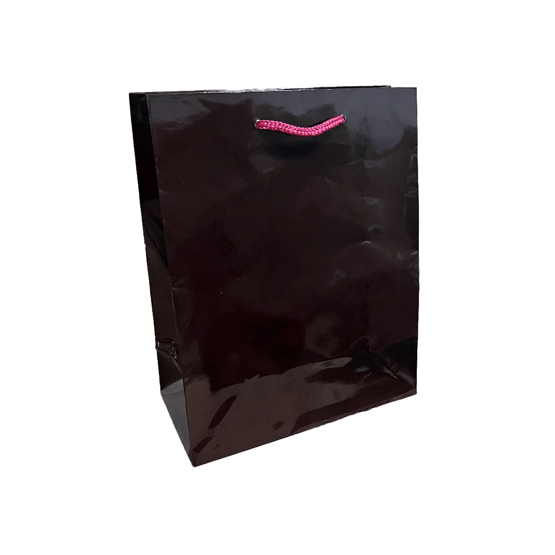 25 Bags - Burgundy Gloss Laminated Euro Paper Bags - 8" x 4" x 10"