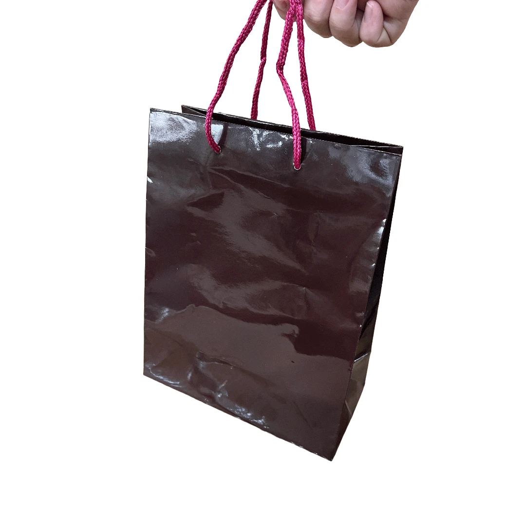 25 Bags - Burgundy Gloss Laminated Euro Paper Bags - 8" x 4" x 10"