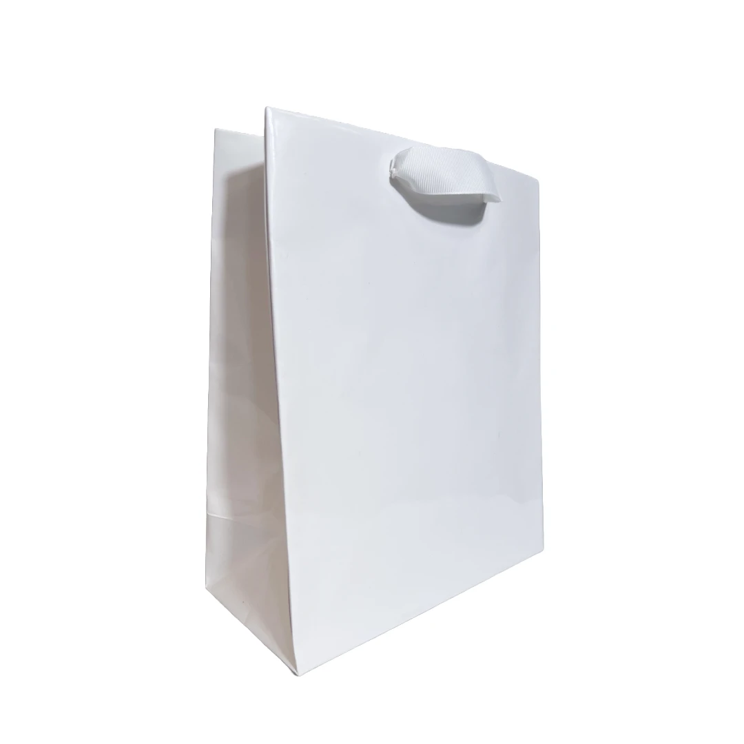 10 Bags - London Paper Shopping Bags - 8" x 4" x 10" Gloss White