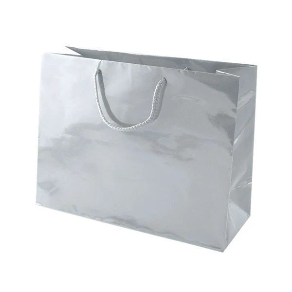 25 Bags - Silver Gloss Laminated Euro Paper Bags - 13" x 5" x 10"